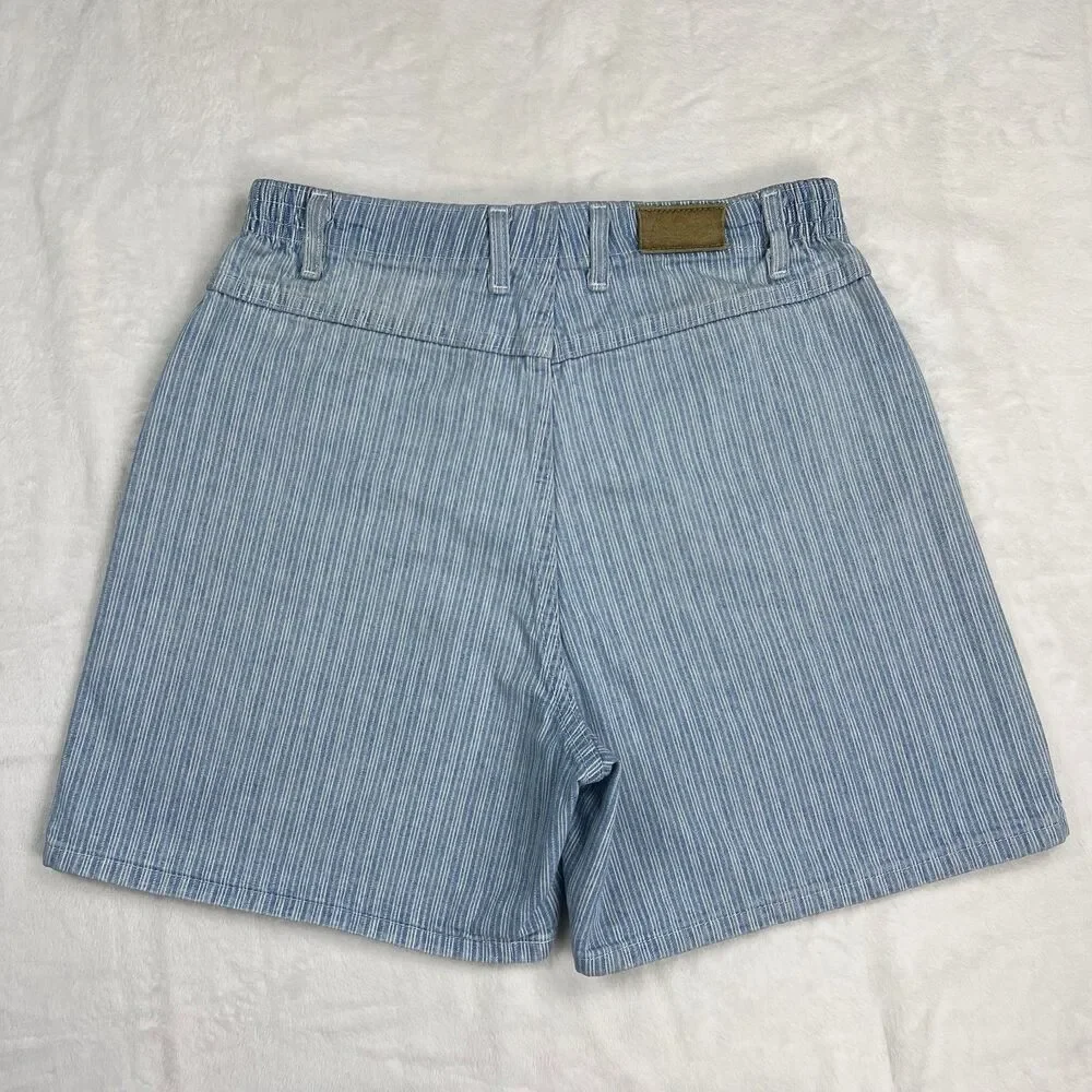 Vtg Lee High Rise Denim Shorts Sz 10 Petite Mom Striped Blue White 90s USA!